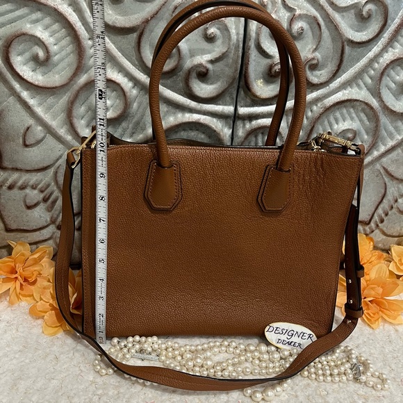 Authentic Michael KORS Mercer Luggage Brown Leather Satchel Crossbody GUC! - Picture 8 of 13